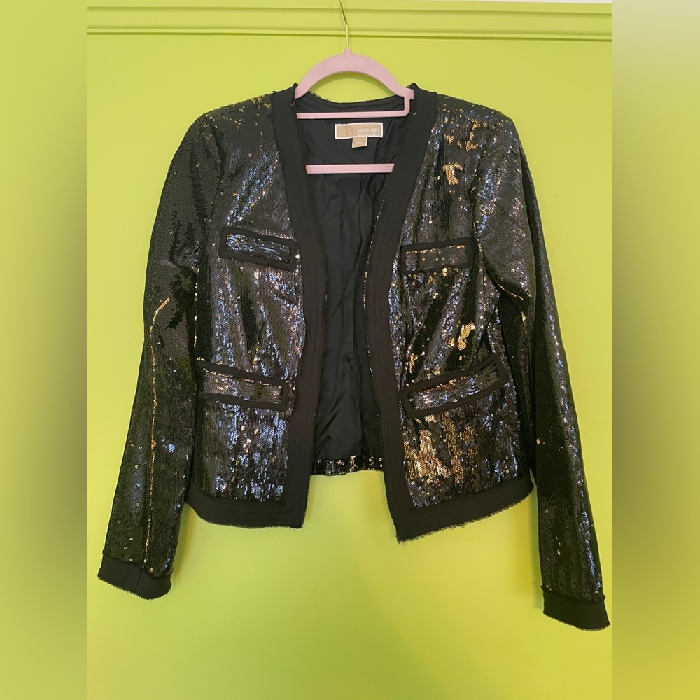 Michael Kors Black Opalescence Blazer with Sequined Finish